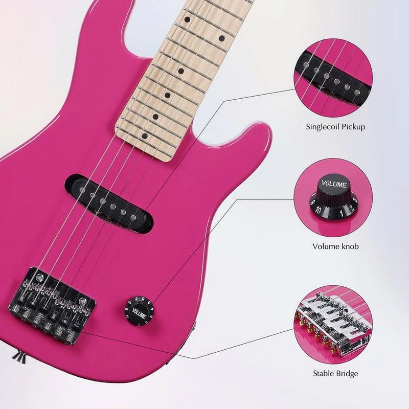 30 Inch Kids Electric Guitar Beginner Kit, Junior 1 4 Size Mini Electric Guitar for Children with Amplifier-Rose, Rosa, Light Blue, Red, Purple - YOUTH MUSIC