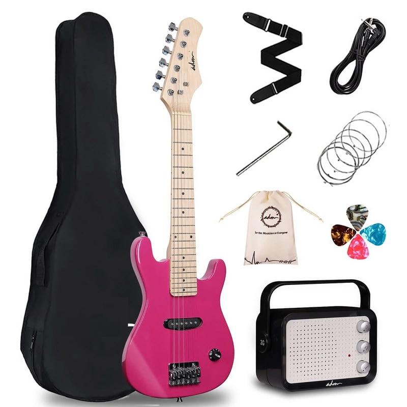 30 Inch Kids Electric Guitar Beginner Kit, Junior 1 4 Size Mini Electric Guitar for Children with Amplifier-Rose, Rosa, Light Blue, Red, Purple - YOUTH MUSIC