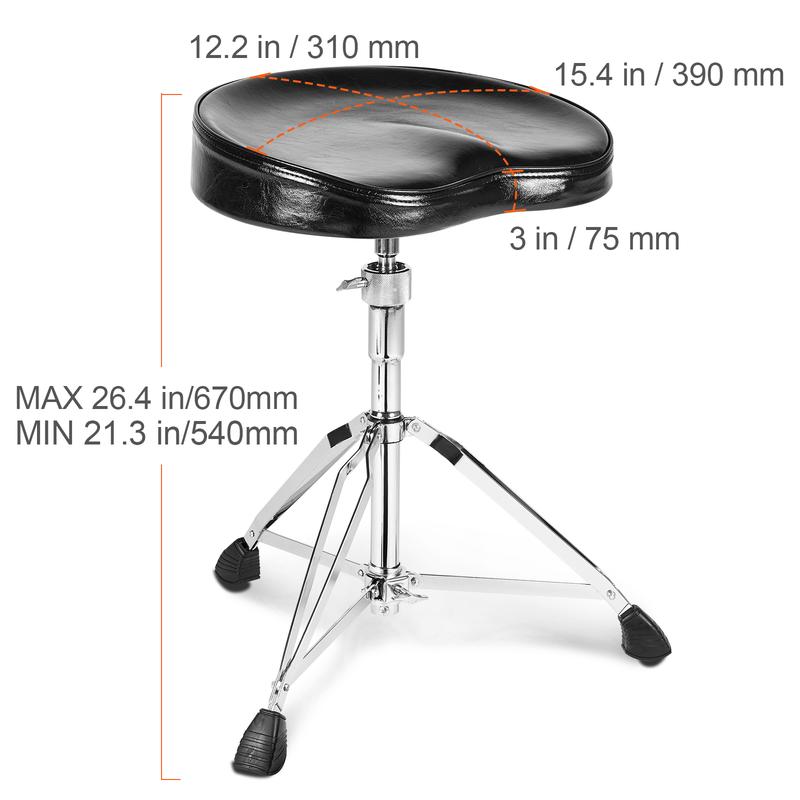 VEVOR Drum Seat, Adjustable Height 21.3-26.4 in   540-670 mm, Comfortable Padded Stool with Non-Slip Feet & 5A Drumsticks, Supports up to 500 lbs   227 kg, Rotatable Drumming Chair