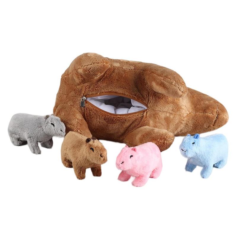 Stuffed Animal Toy Set, 1 Count Simulated Animal Capybara Plush Toy with 4 Counts Baby Capybara Plush Dolls, Funny Simulated Capybara Family Toy, Home Sofa Bed Pillow