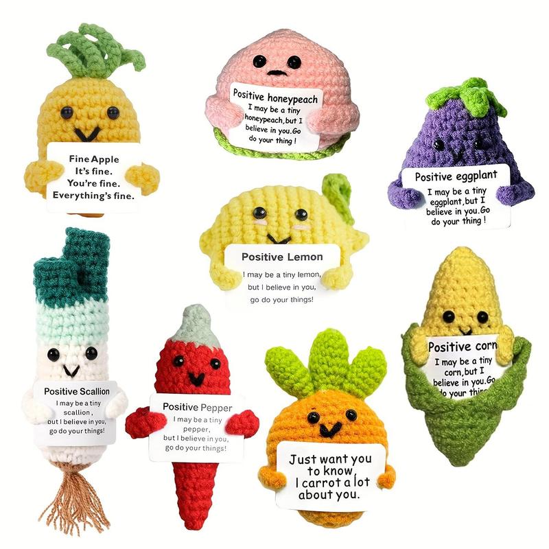 Cute Crochet Kit, 8 Counts set Positive Vegetables Crochet Kit, Knitting Kit for Beginners, DIY Handmade Knitting Kit for Birthday Gift