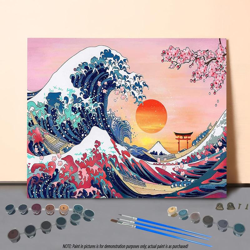 The Great Wave Pattern Painting By Numbers Kit, 1 Set DIY Paint By Numbers Kit without Frame, DIY Wall Art Painting for Home Living Room Bedroom Decor