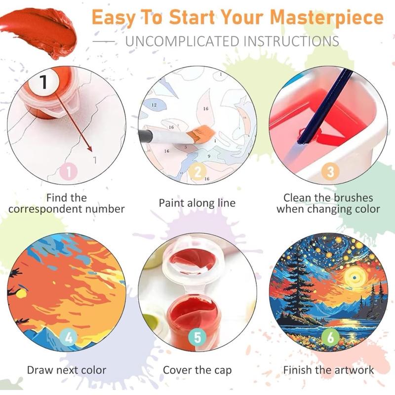 Framed Paint by Numbers Kit for Adults Beginners & Kids Ages 8-12, Starry Night Acrylic Easy Paint by Number with Frame, Watercolor Paint by Number Kits on Canvas Framed (10 * 10 Inch, without Easel)