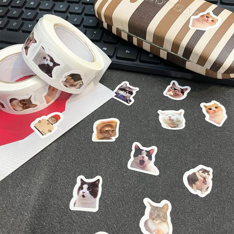 Cat Pattern Sticker (500pcs roll), Funny DIY Decals, Decorative Sticker for DIY Scrapbook & Journal Making & Gift Wrapping