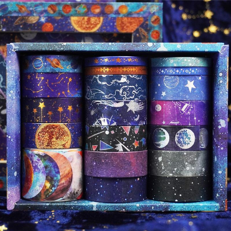 Starry Sky Theme Washi Tape Set, 19rolls box Handbook DIY Decoration Aesthetic Sticker, Scrapbooking & Journal Making Material Gift For Student, Romantic Decorations for Summer