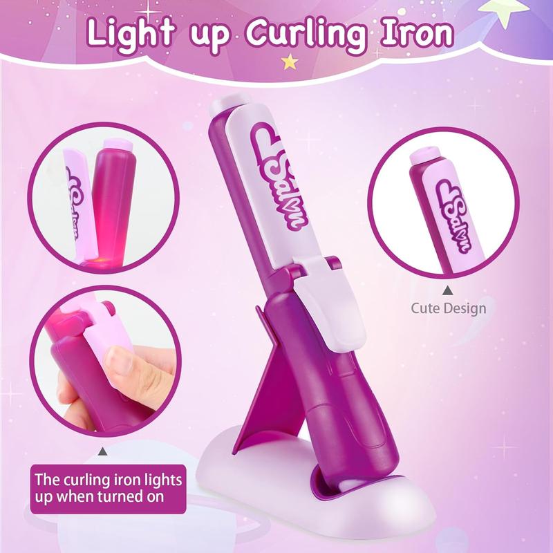 Christmas Hair Salon Toys for Girls, Pretend Play Kids Makeup Kit with Realistic Accessories, Blow Dryer, Curling Iron, Tool Bag and Styling Accessories