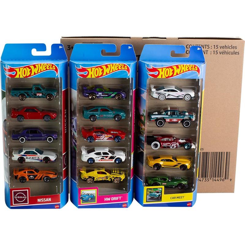 Hot Wheels Toy Cars or Trucks 5-Pack Bundle, 3-Themed Sets of 5 1:64 Scale Die-Cast Vehicles for Kids & Collectors, 15 Total (Styles May Vary)