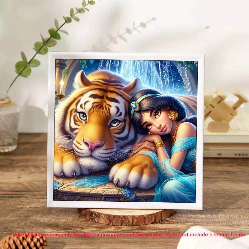 Princess & Tiger Pattern DIY Diamond Arts Colorful Painting Kit without Frame, 5D Diamond Arts Colorful Painting Kit, Wall Art Decor for Home