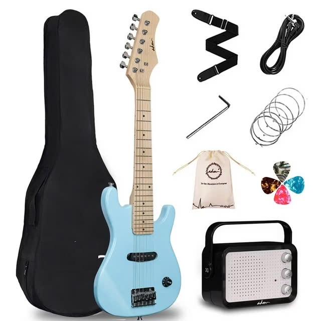 30 Inch Kids Electric Guitar Beginner Kit, Junior 1 4 Size Mini Electric Guitar for Children with Amplifier-Rose, Rosa, Light Blue, Red, Purple - YOUTH MUSIC