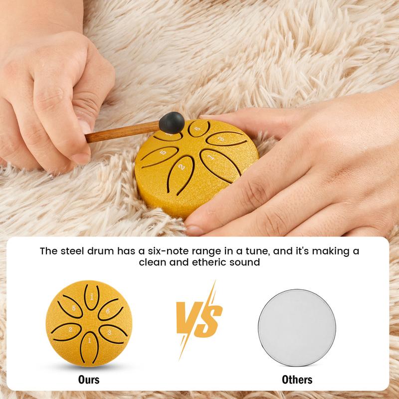 1 Count Rain Drum for Outdoor 3 Inch Steel Tongue Drum Rain Chime 6 Note Rain Drum Instrument Soothing Sound Steel Tongue Drum Mini Rain Drum with Drum Mallet for Yoga Meditation Camping Music Enlightenment