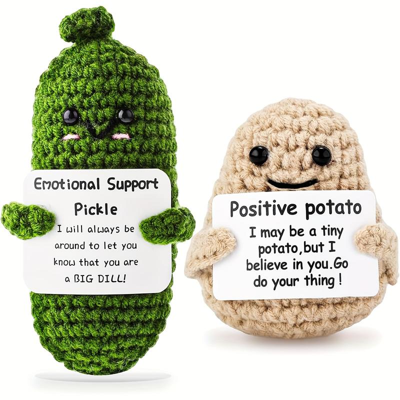 Hand-knitted emotional support set-pickles, carrots, pineapples and avocados with encouragement cards for uplifting gifts and decorations