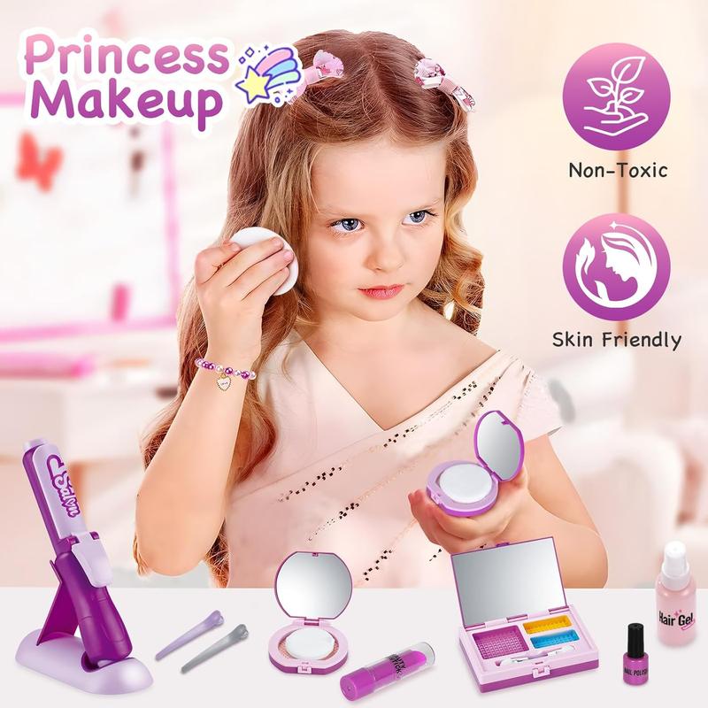 Christmas Hair Salon Toys for Girls, Pretend Play Kids Makeup Kit with Realistic Accessories, Blow Dryer, Curling Iron, Tool Bag and Styling Accessories