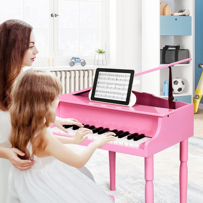 [ShopTab] Festival Joy 30-Key Classical Kids Piano, Mini Grand Piano Wooden Learn-to-Play Musical Instrument Toy with Bench, Piano Lid, Music Rack