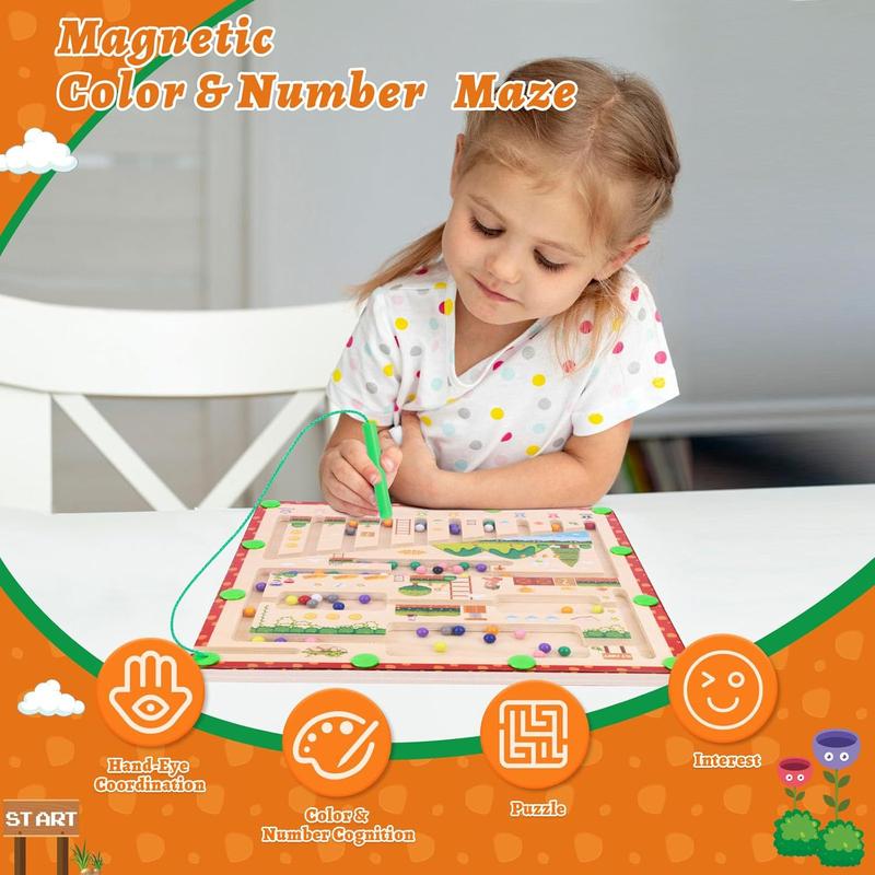 Magnetic Color and Number Maze, Montessori Toys for 3 Year Old, Preschool Learning Activities Busy Board Educational Toys for Toddlers, for 3 4 5 Year Old Boys and Girls