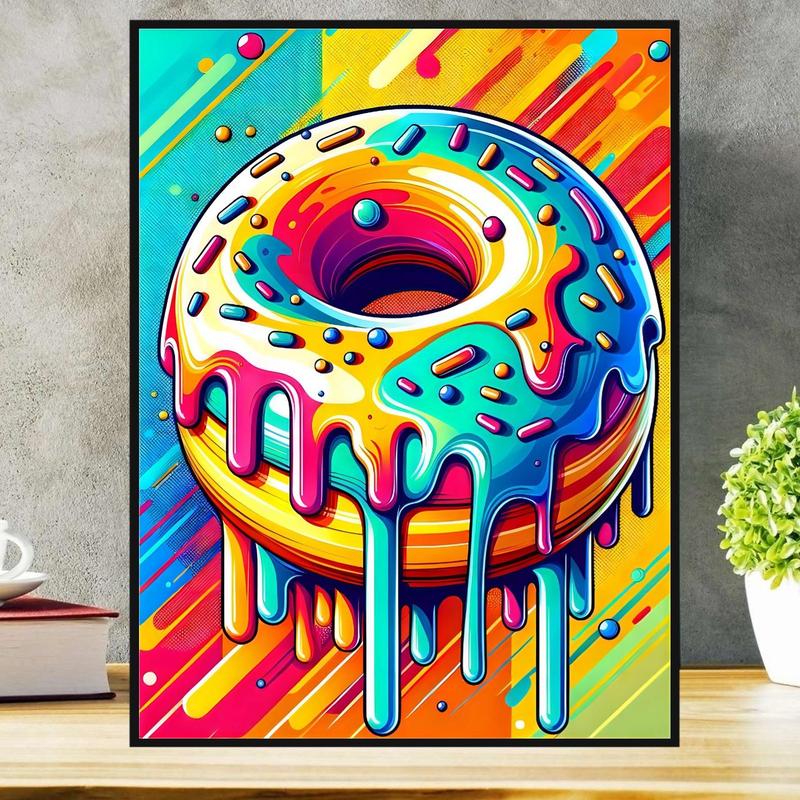 Colorful Donut Pattern DIY Diamond Art Colorful Painting Kit without Frame, 1 Set DIY Diamonds Art Decorative Painting for Beginner, DIY Art Paintings for Bedroom Living Room Decor