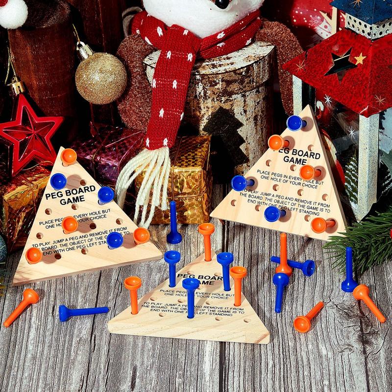 Wooden Triangle Peg Game, 3 Sets, Educational Board Game for Teens and Adults, Travel Size, Strategy Toy, Fun Learning Puzzles