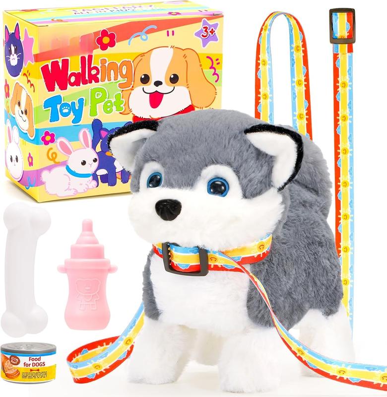 Plush Toy Electronic Dog Toys for Kids,Interactive Pet Puppy Walking,Barking and Tail Wagging,Fake Dog Toy with Leash,Easter Christmas Birthday Gift for Toddlers Kids