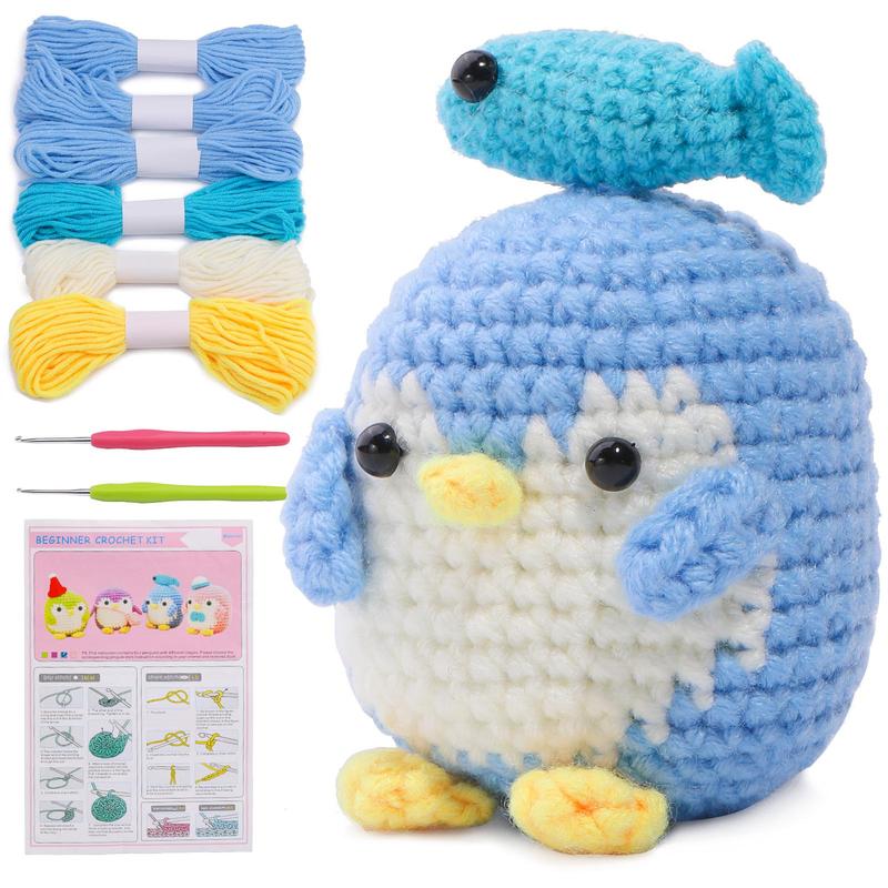 DIY Penguin Pattern Crochet Kit, 1 Set Cute Animals Crochet Starter Set with Video Tutorials & Crochet Tools, Christmas Gift, Complete Knitting & Crochet Kit for Beginners