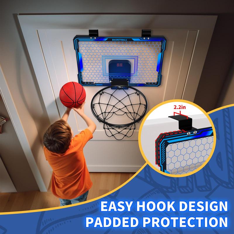 7 Changing LED Lights Basketball Hoop Toy, 1 Set Indoor Outdoor Basketball Hoop Toy with Balls & Accessories, Basketball Toy Gift for Boys & Girls