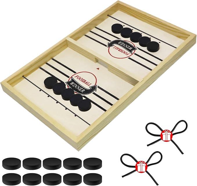 Fast sling puck game - Fun-Filled Wooden Tabletop Battle for Kids & Adults! Fast-Paced Ice Hockey Action, Perfect for Family Game Nights & Parties