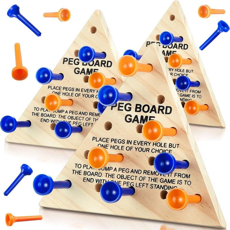 Wooden Triangle Peg Game, 3 Sets, Educational Board Game for Teens and Adults, Travel Size, Strategy Toy, Fun Learning Puzzles