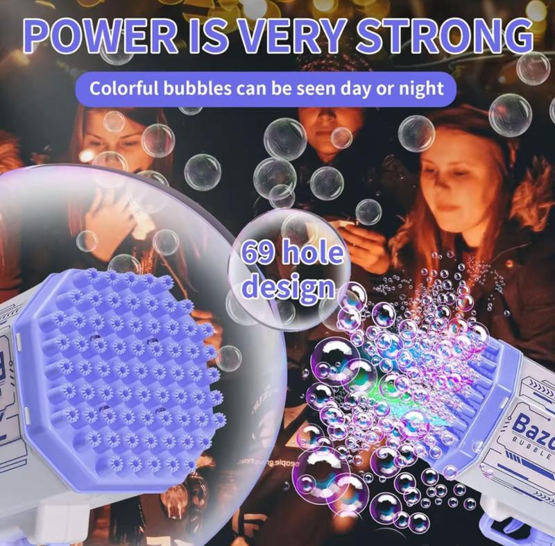 2024  69-hole Color Light Bubble machine with bubble liquid is a birthday Christmas gift for girls and children, suitable for outdoor indoor parties, parties, weddings