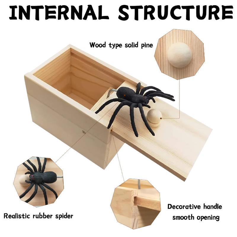 Prank Spider Wooden Scare Box Trick Play Joke Lifelike Surprise April Fools' Day Funny Novelty Toys Gags Practical Gifts