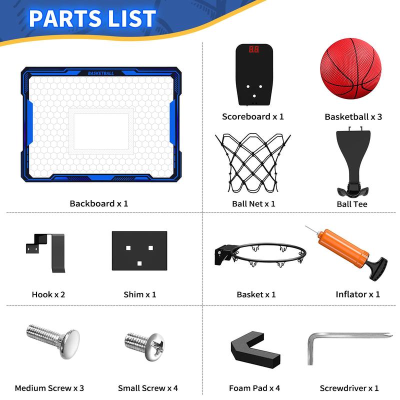 7 Changing LED Lights Basketball Hoop Toy, 1 Set Indoor Outdoor Basketball Hoop Toy with Balls & Accessories, Basketball Toy Gift for Boys & Girls