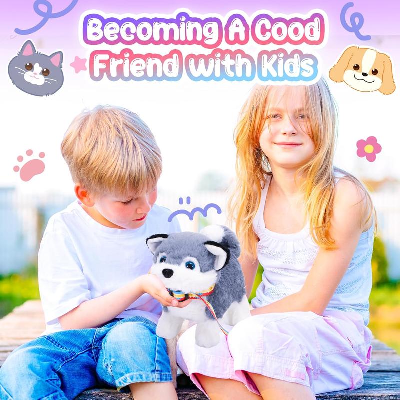 Plush Toy Electronic Dog Toys for Kids,Interactive Pet Puppy Walking,Barking and Tail Wagging,Fake Dog Toy with Leash,Easter Christmas Birthday Gift for Toddlers Kids