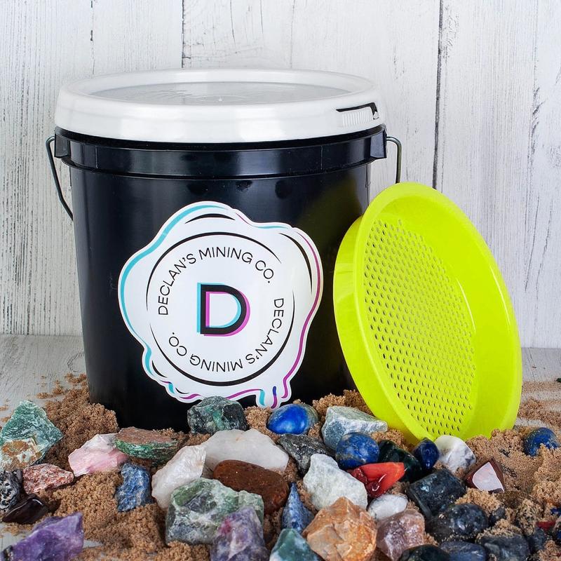 Declan's Gallon Mix Bucket - Includes Sifter, Confetti Sand, Raw Stones, and Tumbled Stones