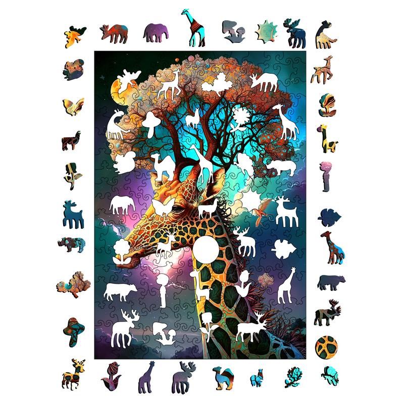 Mys Aurora Wooden Jigsaw Puzzle for Kids and Adults Thinking Giraffe 200 300 Pcs Unique Shape Nice Box Packing Fun Challenging Brain Exercise Family Game Creative Gift for Friends Parents Grandparents Multicoloured