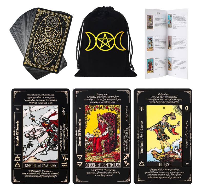 Tarot Cards with Guide Book & Linen Carry Bag, 78 Classic Original Tarot Cards Deck Fortune Telling Game with Meanings on Them-tarot card