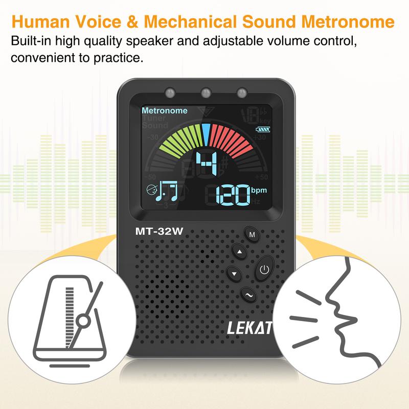 LEKATO MT-3200W Metronome Tuner, Rechargeable 3 In 1 Digital Metronome with Vocal Count, Tone Generator Tuners for Guitar, Bass, Violin, Ukulele, Chromatic, Clarinet, Trumpet, Flute, All Instruments