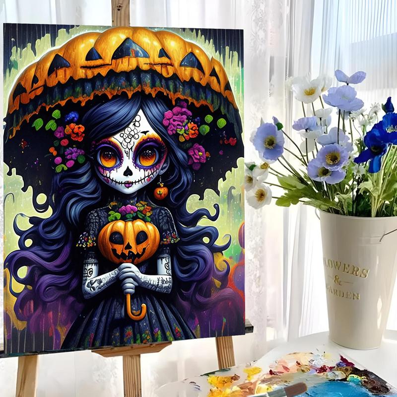 Day Of The Dead Girl Pattern Frameless DIY Painting By Numbers Kit, 1 Set DIY Paint By Numbers with Paint & Brushes, Wall Art Decoration for Home Room Bedroom