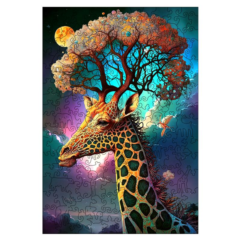 Mys Aurora Wooden Jigsaw Puzzle for Kids and Adults Thinking Giraffe 200 300 Pcs Unique Shape Nice Box Packing Fun Challenging Brain Exercise Family Game Creative Gift for Friends Parents Grandparents Multicoloured