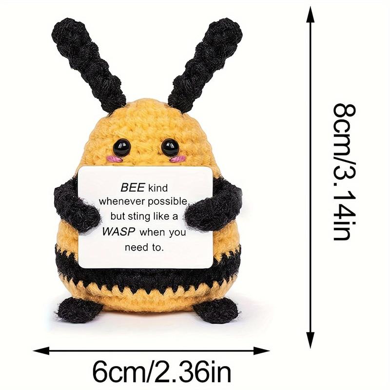 Cute Positive Bee Crochet Kit, 1 Count Mini Crochet Bee with Positive Affirmations Card, Knitted Pocket Hug Bee with Emotional Inspirational Card, Christmas Gift