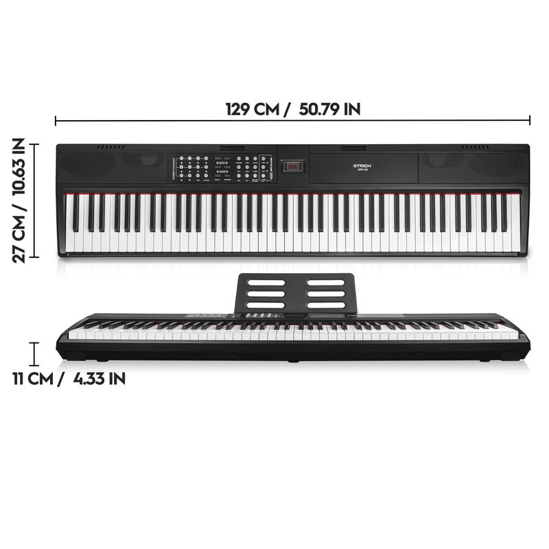 STRICH Digital Piano Keyboard - Full Size 88 Key Electric Keyboard with Semi-Weighted Sensitive Keys, Sustain Pedal, Music Rest - 900 Sounds, 700 Rhythms, Portable Design for Beginners, Black, SEP-150