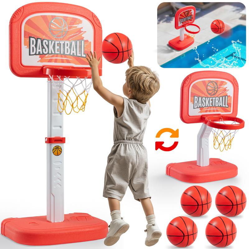 Geyiie Easy Score Basketball Set Blue 4 Balls 2 in 1 Toddler Basketballs Hoop Indoor and Pool Basketball Hoop Poolside Outdoor- Adjustable Height 2.1-3.3ft Sport Toys Gifts for Kids Boys Girls Age 1-3