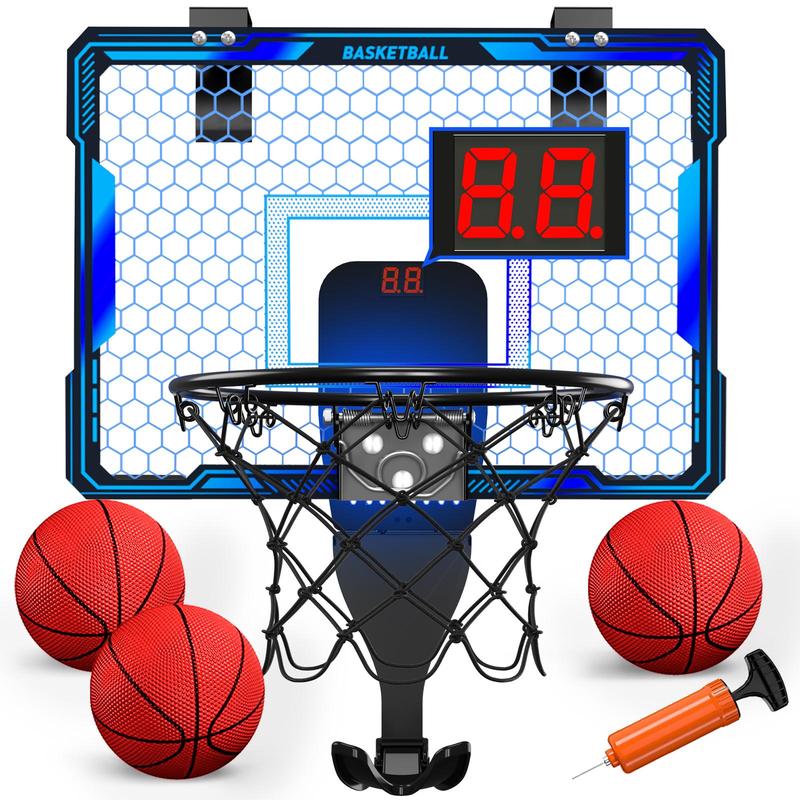 7 Changing LED Lights Basketball Hoop Toy, 1 Set Indoor Outdoor Basketball Hoop Toy with Balls & Accessories, Basketball Toy Gift for Boys & Girls