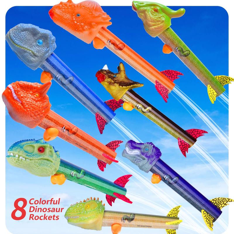 Dinosaur Rocket Launcher for Kids - Launch Up to 100 Ft, 8 Rockets and 2 Pads for Multi-Player, Dinosaur Toys, Birthday Gift Ideas, Toys for 3 4 5 6 7 Year Old Boys, Outdoor Outside Toys