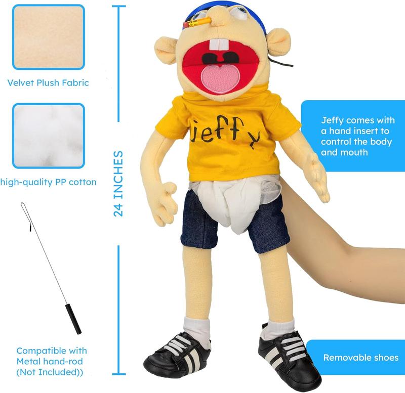 23'' Jeffy Puppet Plush Toy, Suitable for Small and Large Hand Puppet Toys, Soft and Fun Hand Puppets for Birthday Gifts Girl Boy