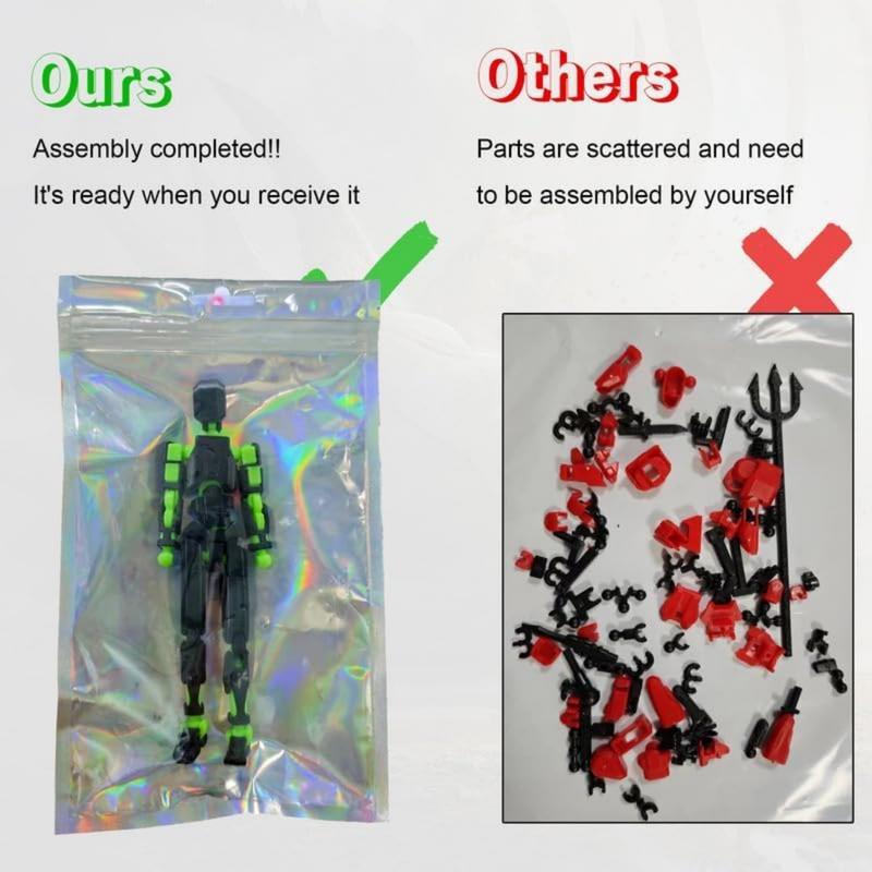 (Assembly Completed) T13 Action Figure Set, Titan 13 Robot Action Figure 3D Printed robo 13 Action Figure Articulated, Dummy 13 Lucky 13 Gift for Collectors Desktop Decorations, Black Green Red Black