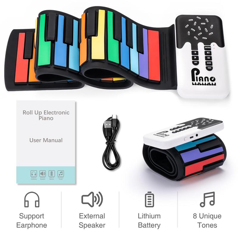 49-key Electronic Piano, 1 Set Roll Up Silicone Electronic Piano, Rechargeable Electronic Keyboard, Musical Instrument for Teenager