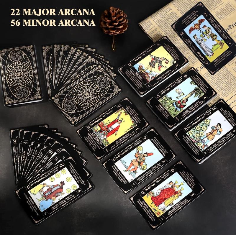 Tarot Cards with Guide Book & Linen Carry Bag, 78 Classic Original Tarot Cards Deck Fortune Telling Game with Meanings on Them-tarot card