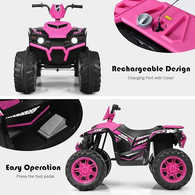 Costzon 6V Ride-On ATV, Battery Powered Electric ATV Car w  Wide Seat, Lights, 4 Wheels Quad Car