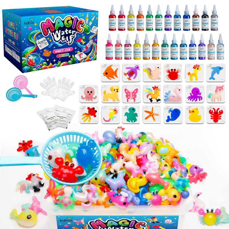 Magic Water Elf Toy Kit, Aqua Fairy Water Gel Set with 25 Magic Gels and 20 Animal Molds – Perfect for Imaginative Play, Christmas Gifts, Birthday Gifts, Party Favors, and Family-Friendly DIY STEM Projects (25 Colors)