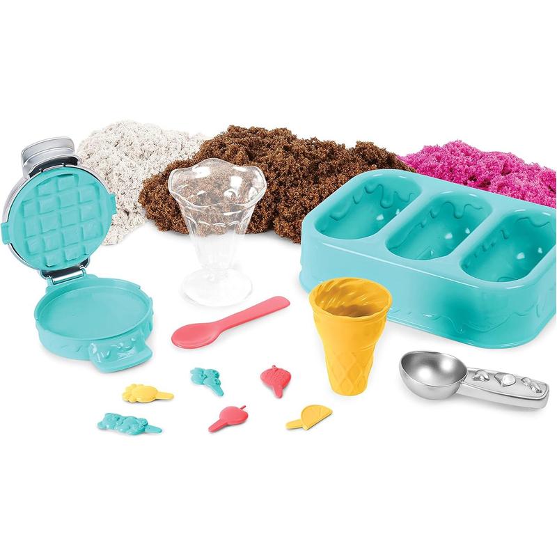 Kinetic Sand Scents, Ice Cream Treats Playset with 3 Colors of All-Natural Scented Play Sand and 6 Serving Tools, Sensory Toys for Kids Ages 3 and up