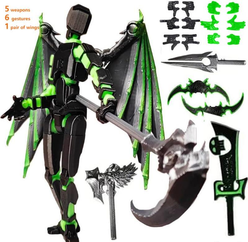 (Assembly Completed) T13 Action Figure Set, Titan 13 Robot Action Figure 3D Printed robo 13 Action Figure Articulated, Dummy 13 Lucky 13 Gift for Collectors Desktop Decorations, Black Green Red Black