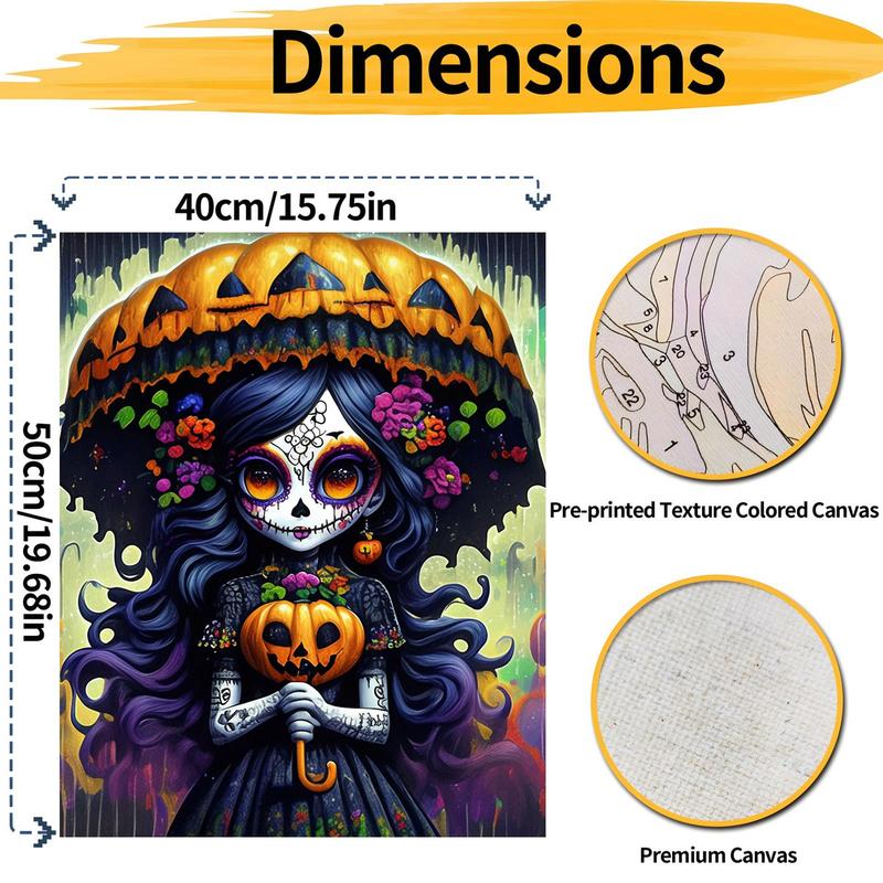 Day Of The Dead Girl Pattern Frameless DIY Painting By Numbers Kit, 1 Set DIY Paint By Numbers with Paint & Brushes, Wall Art Decoration for Home Room Bedroom