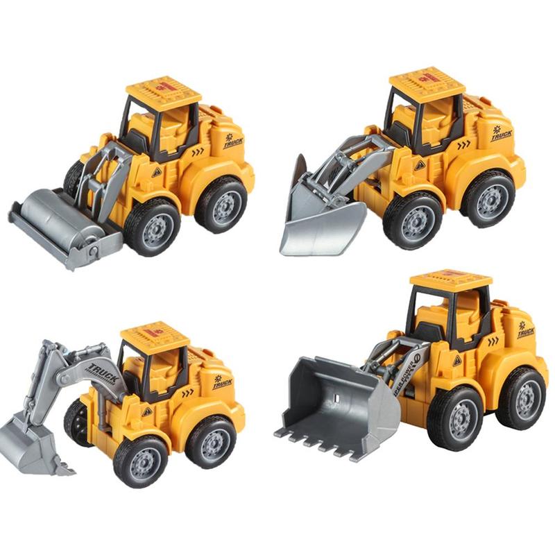 Construction Vehicle Toy, 4 Counts set Inertia Car Toy, Engineering Vehicle Excavator Bulldozer Road Roller Simulation Model Toy for Boys